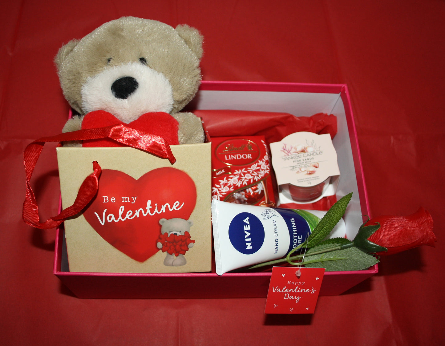 Valentine’s Day Gift Hamper – Teddy, Chocolate, Candle & Rose | Romantic Surprise Box