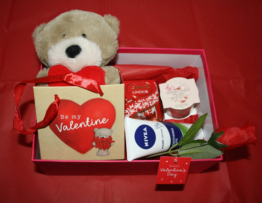 Valentine’s Day Gift Hamper – Teddy, Chocolate, Candle & Rose | Romantic Surprise Box