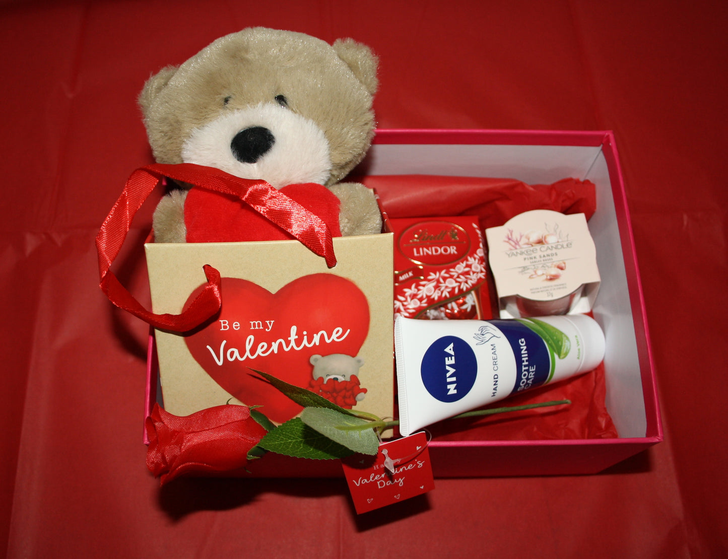 Valentine’s Day Gift Hamper – Teddy, Chocolate, Candle & Rose | Romantic Surprise Box