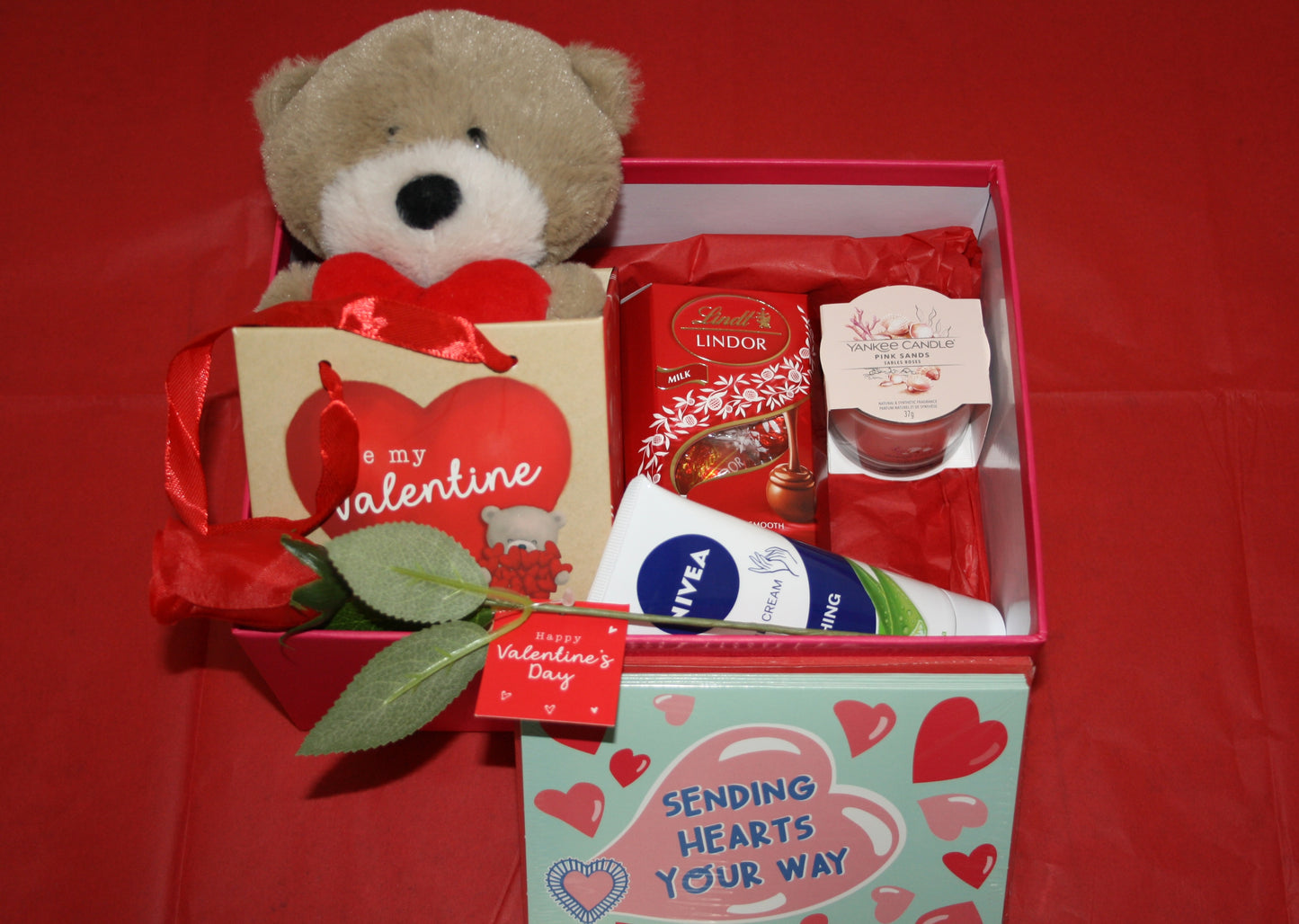 Valentine’s Day Gift Hamper – Teddy, Chocolate, Candle & Rose | Romantic Surprise Box
